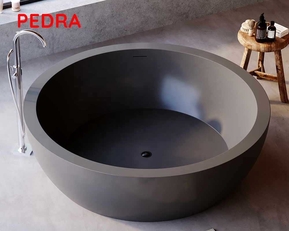 free standing round stone terrazzo bathtub composite